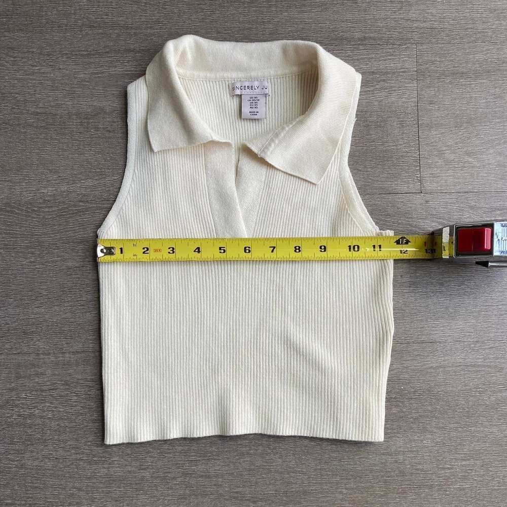 XS Sincerely Jules‎ Soft Cream Sleeveless Ribbed Top with Polo Style Collar 1248 - Picture 4 of 6